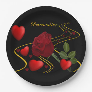 Plato De Papel Personalizar la cinta de oro de los Rosas romántic