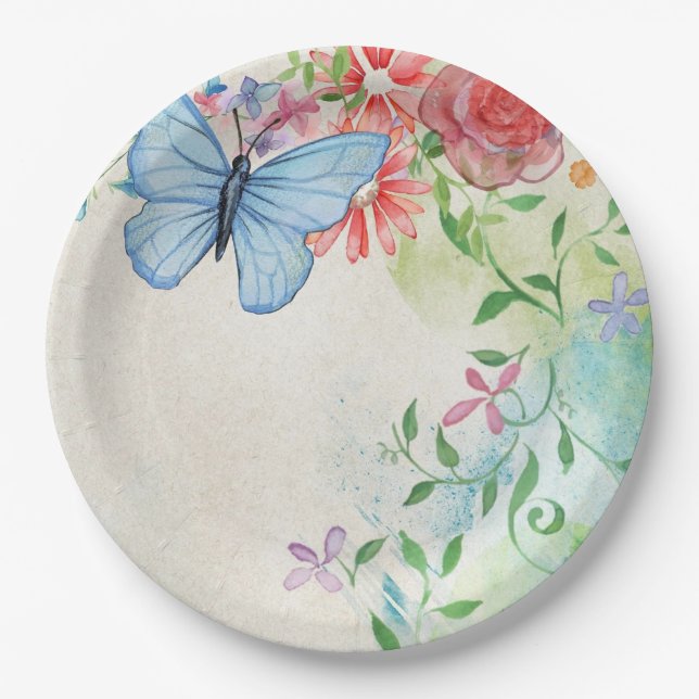Plato De Papel Personalizar la flor acuarela (Anverso)