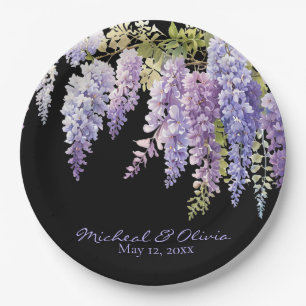 Plato De Papel Personalizar la glicinia de la acuarela morada flo