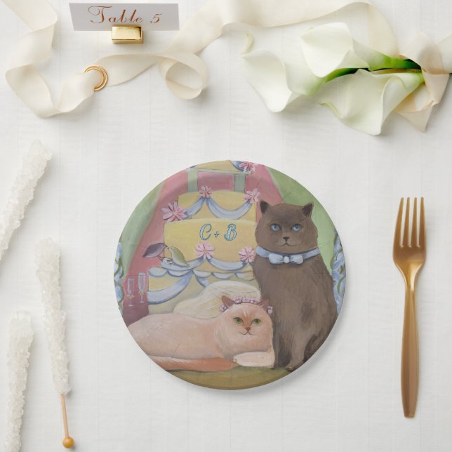 Plato De Papel Personalizar los gatos Bodas iniciales (Boda)