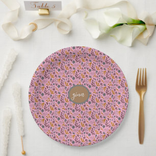 Plato De Papel Personalizar Patrón Botánico