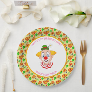 Plato De Papel Personalizar Payaso Pizza Fiesta de Cumpleaños Niñ