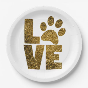 Plato De Papel Personalizar Purpurina Dorado Love Text con Animal