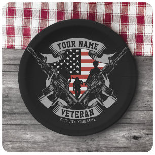 Plato De Papel Personalized American Veteran Proud Vet USA Flag  