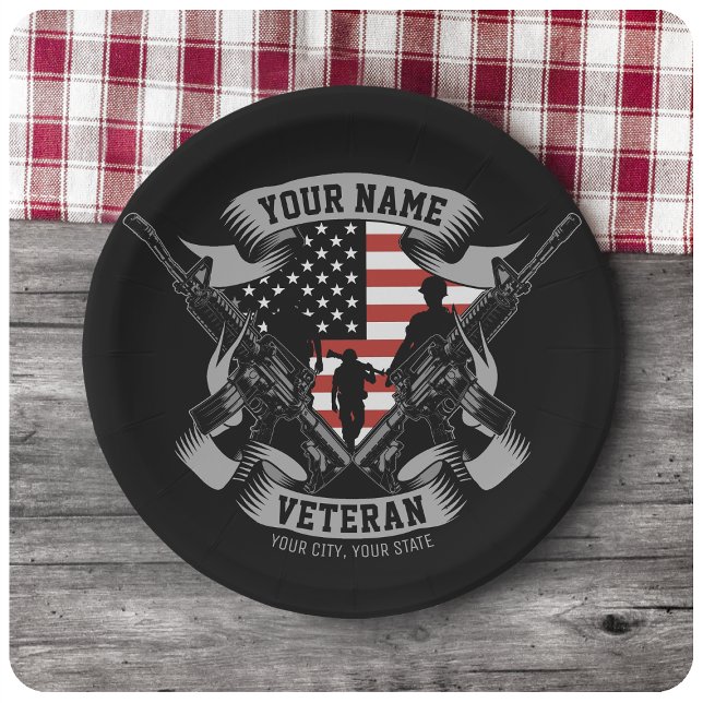 Plato De Papel Personalized American Veteran Proud Vet USA Flag   (Subido por el creador)