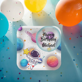 Plato De Papel Personalized Astronaut & Planets Party Plates