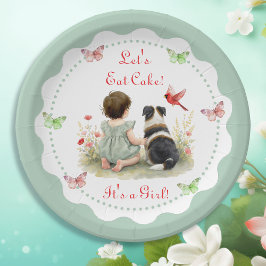 Plato De Papel Personalized Baby Girl and her Puppy Baby Shower 