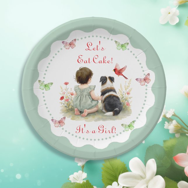 Plato De Papel Personalized Baby Girl and her Puppy Baby Shower  (Subido por el creador)