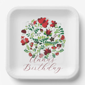 Plato De Papel Personalized Baby Name Floral Party Plates