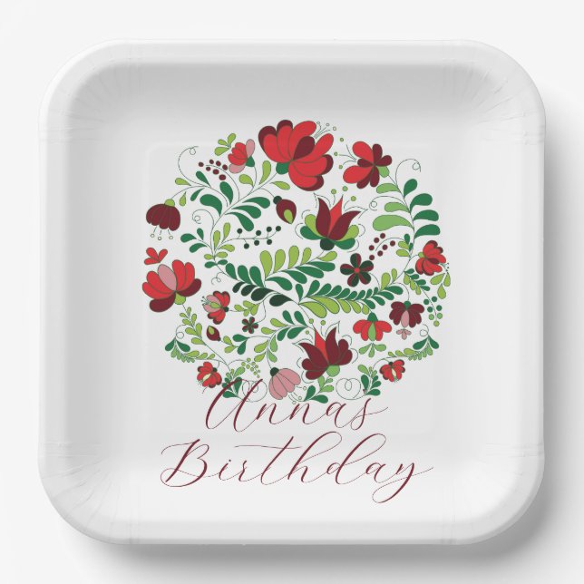 Plato De Papel Personalized Baby Name Floral Party Plates (Anverso)