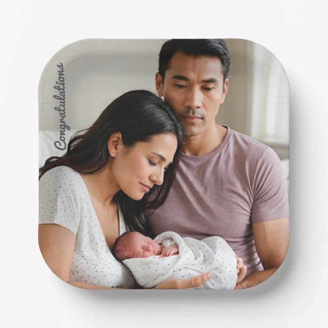 Plato De Papel Personalized Baby Newborn Party Custom photo name (Anverso)