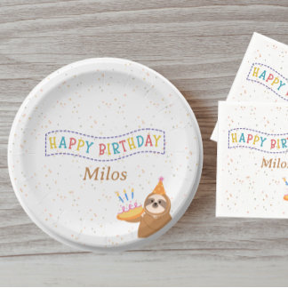 Plato De Papel Personalized Birthday Plate Sloth Party Design