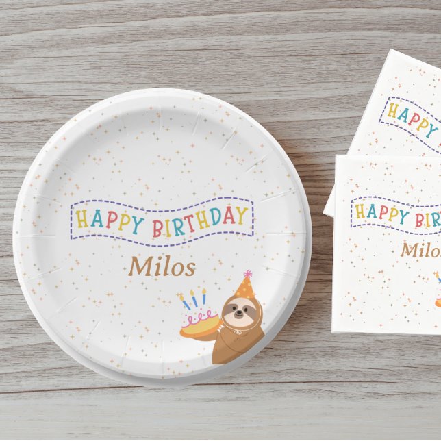 Plato De Papel Personalized Birthday Plate Sloth Party Design (Subido por el creador)