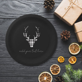 Plato De Papel Personalized Black  Deer Christmas Paper Plates