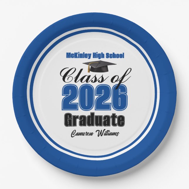 Plato De Papel Personalized Blue Class of 2026 Graduation Party (Anverso)