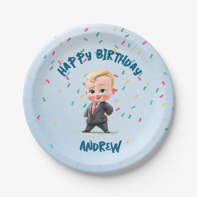 Plato De Papel Personalized Boss Baby Birthday Paper Plates (Anverso)