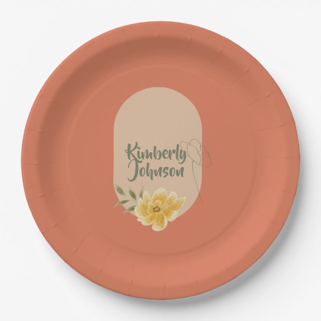 Plato De Papel Personalized Botanical Party Plate (Anverso)