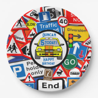 Plato De Papel Personalized Colourful Road Signs, Birthday Party