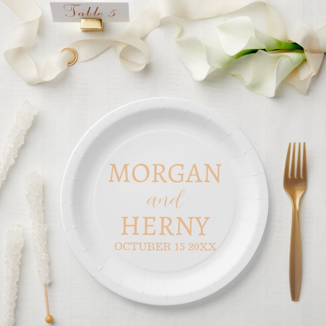 Plato De Papel Personalized Custom Name Stylish Minimal Wedding  (Boda)