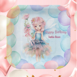 Plato De Papel Personalized Cute Blue Fairy Birthday Paper Plates