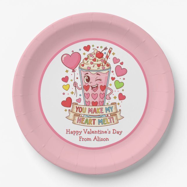 Plato De Papel Personalized Cute Milkshake Classroom Valentine (Anverso)