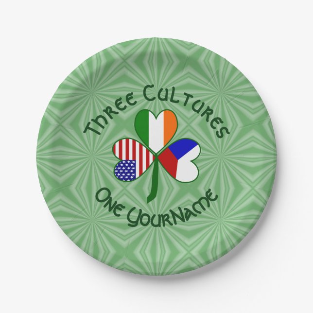 Plato De Papel Personalized Czechia Ireland USA Shamrock Party (Anverso)