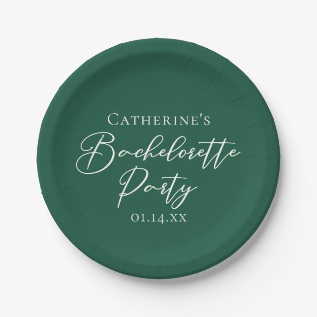 Plato De Papel Personalized Emerald Green Bachelorette Party (Anverso)
