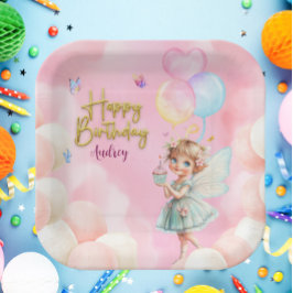 Plato De Papel Personalized Fairy Party Paper Plate – Pink & Blue