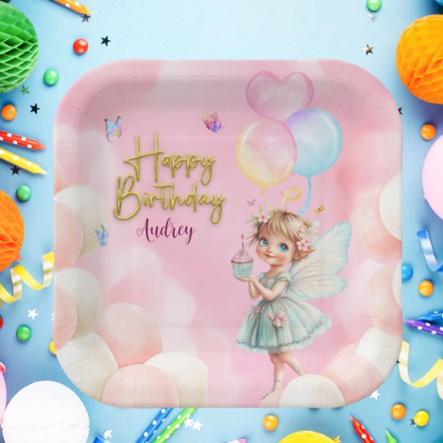 Plato De Papel Personalized Fairy Party Paper Plate – Pink & Blue (personalized fairy paper plate, pink and blue fairy party, custom fairy tableware, magical birthday )