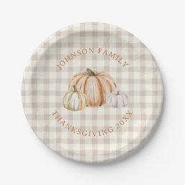 Plato De Papel Personalized Family Name Thankful Neutral Gingham