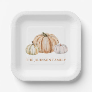 Plato De Papel Personalized Family Name Thankful Neutral Pumpkin