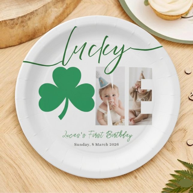 Plato De Papel Personalized First Birthday Shamrock Photo Party  (Subido por el creador)