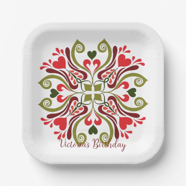 Plato De Papel Personalized Floral Birthday Party Plates (Anverso)
