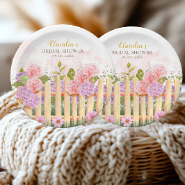 Plato De Papel Personalized Floral Picket Fence Hydrangea Bridal 
