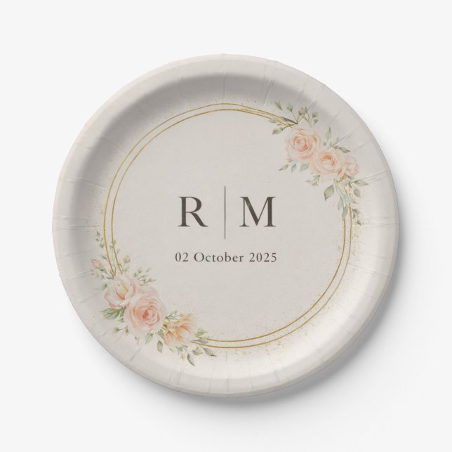 Plato De Papel Personalized Floral Wedding Paper Plates (Anverso)