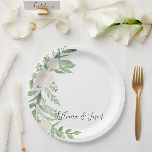 Plato De Papel Personalized Floral Wedding Shower Plate (Boda)