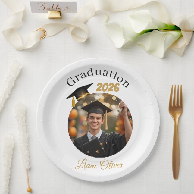 Plato De Papel Personalized Graduation Paper Plates Class of 2026 (Boda)