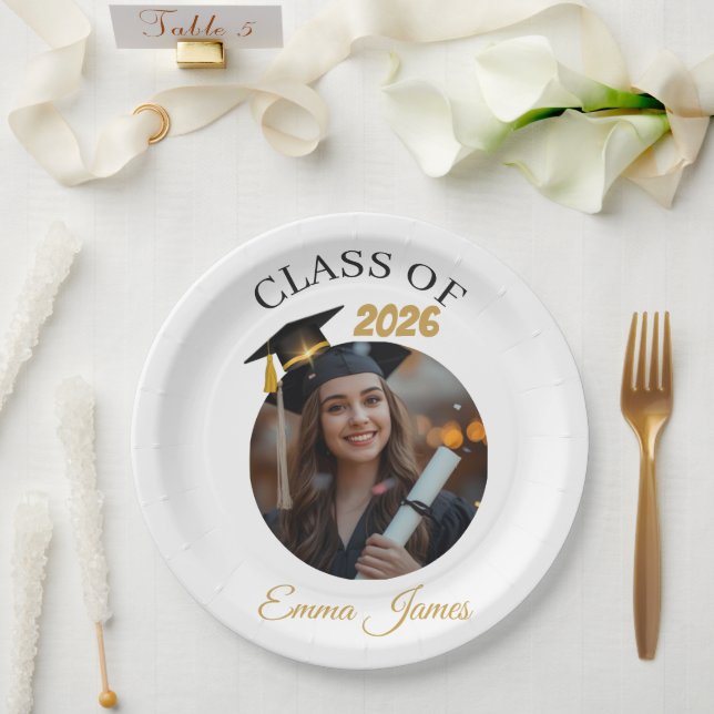 Plato De Papel Personalized Graduation Paper Plates Class of 2026 (Boda)