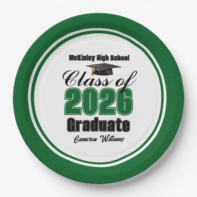 Plato De Papel Personalized Green Class of 2026 Graduation Party (Anverso)