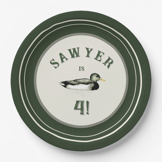 Plato De Papel Personalized Green Duck Birthday Plates (Anverso)