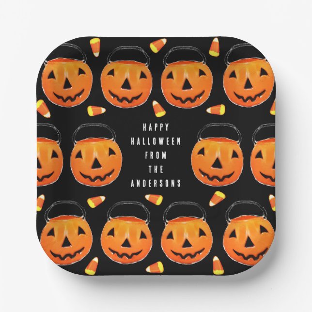 Plato De Papel Personalized Halloween Party Treat Paper Plates (Anverso)