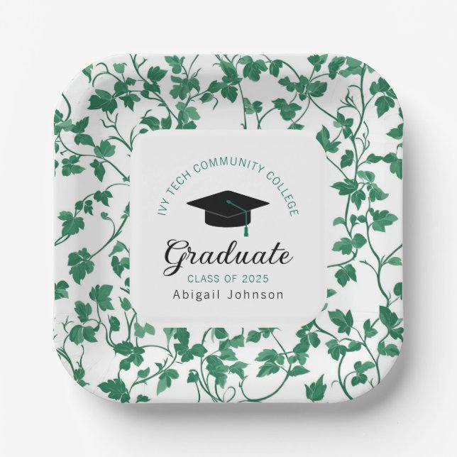 Plato De Papel Personalized Ivy Botanical Graduation (Anverso)