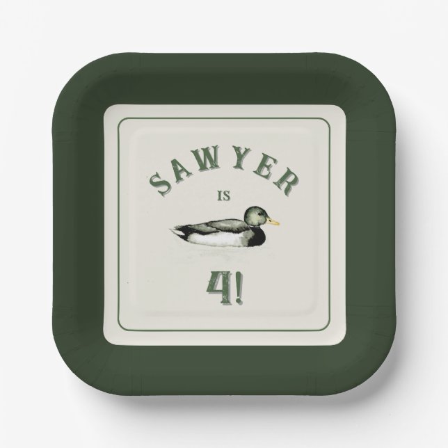 Plato De Papel Personalized Mallard Duck Birthday Plates (Anverso)