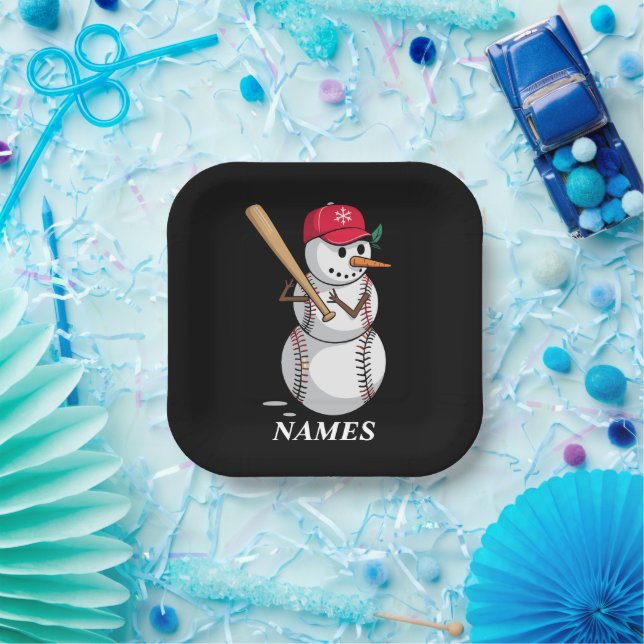 Plato De Papel Personalized Name Baseball Snowman Balls Snow Xmas (Fiesta)