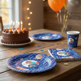 Plato De Papel Personalized Outer Space Galaxy Photo Birthday 