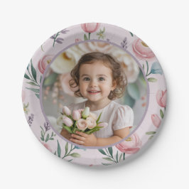 Plato De Papel Personalized Pastel Floral Photo Birthday Girl 