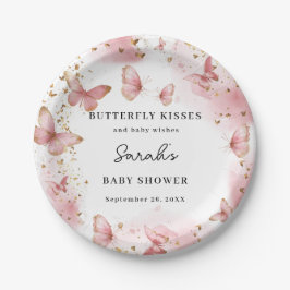 Plato De Papel Personalized Pink Butterfly Baby Shower Plates