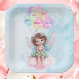 Plato De Papel Personalized Pink Fairy on a Cloud Paper Plate
