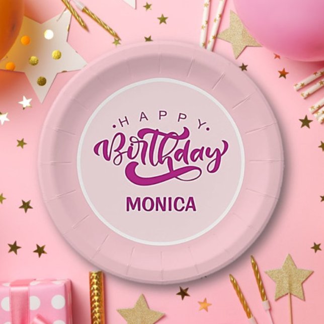 Plato De Papel Personalized Pink Happy Birthday  (Subido por el creador)