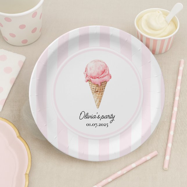 Plato De Papel Personalized Pink Ice Cream Cone Birthday (Subido por el creador)